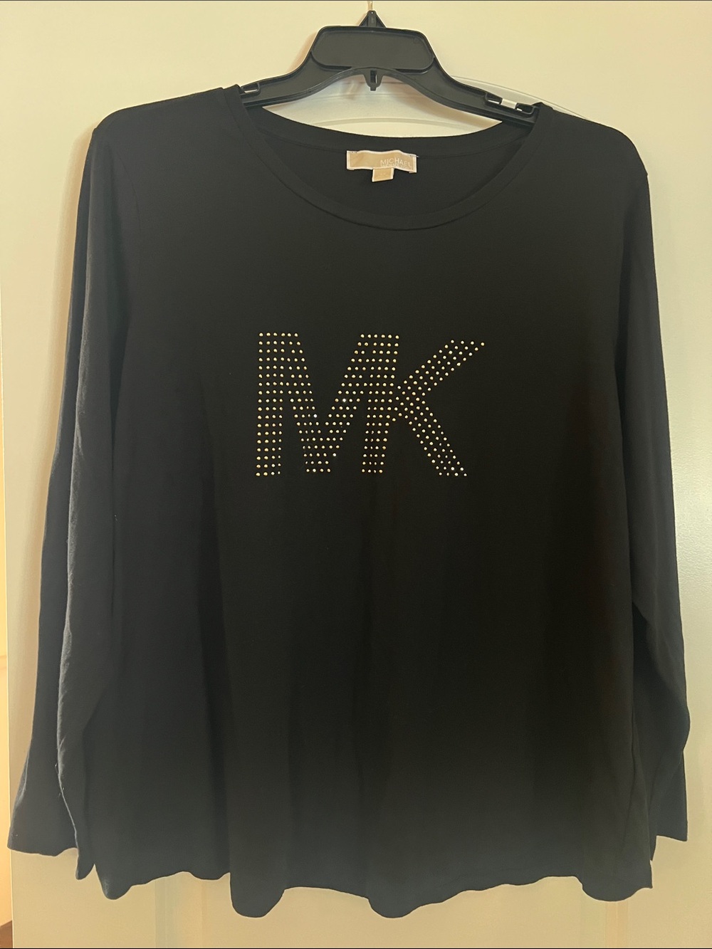 Michael Kors Black Long-Sleeve Tee with Gold Stud MK Logo